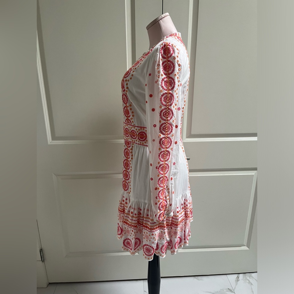 MICHAEL Michael Kors White and orange cotton eyelet Long Sleeve Dress - Picture 5 of 8